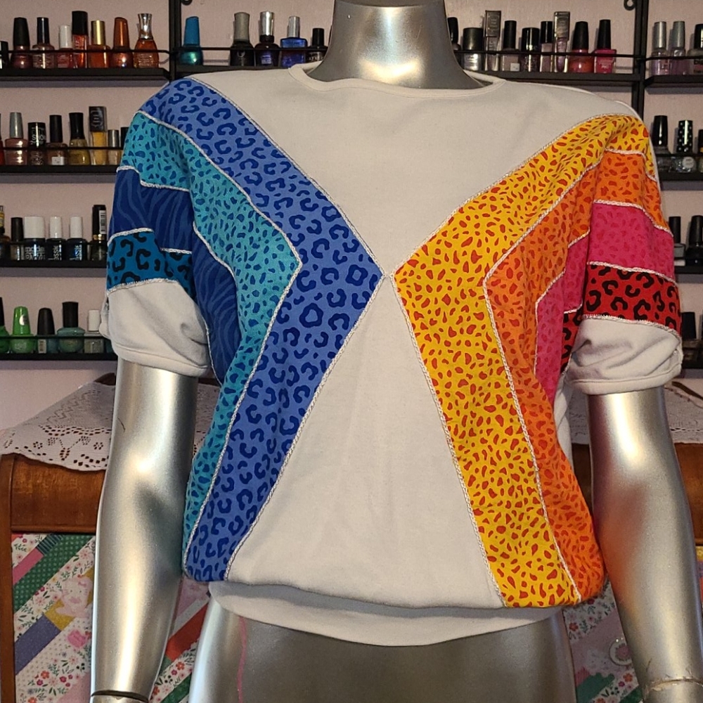 Mariea Kim 20ans vintage vtg rainbow sweater 80s animal print cheetah leopard